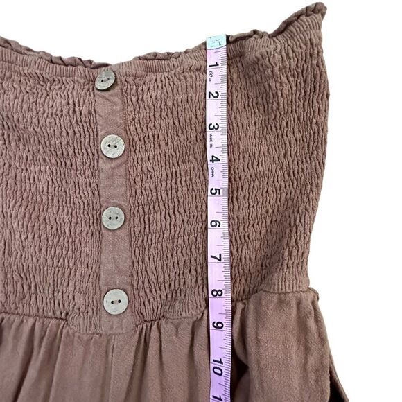 Allie Rose ~ Brown smocked strapless jumper ~ size M ~ cotton/linen blend - Picture 11 of 16